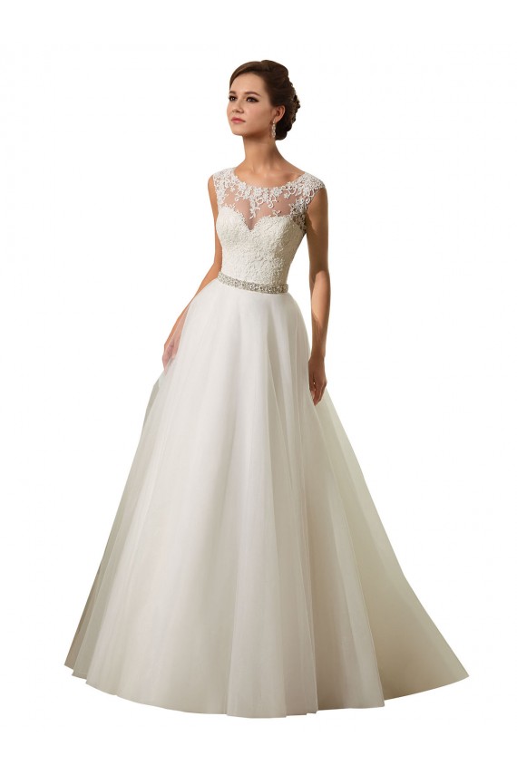 Acquista Avorio Abito da ballo Illusione Tulle Pizzo Abiti da sposa