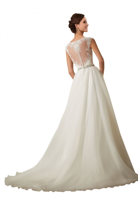 Acquista Avorio Abito da ballo Illusione Tulle Pizzo Abiti da sposa