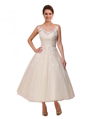 Acquista Avorio Abito da ballo Illusione Tulle Pizzo Abiti da sposa