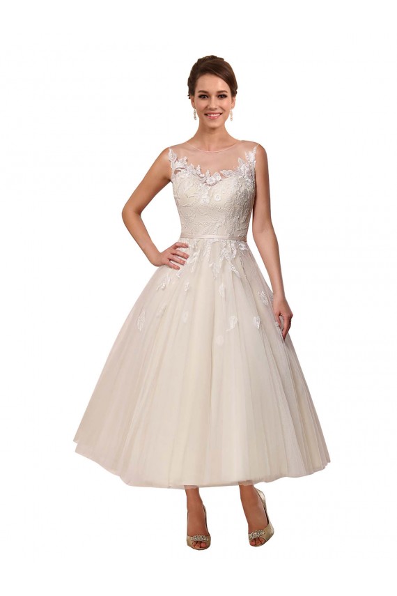 Acquista Avorio Abito da ballo Illusione Tulle Pizzo Abiti da sposa