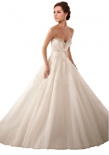 Acquista Avorio Abito da ballo Innamorato Raso Tulle Pizzo Abiti da sposa