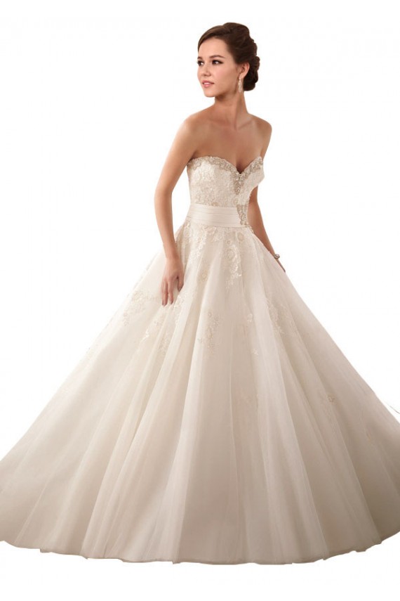 Acquista Avorio Abito da ballo Innamorato Raso Tulle Pizzo Abiti da sposa