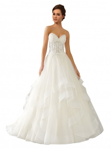 Acquista Avorio Abito da ballo Innamorato Raso Tulle Pizzo Abiti da sposa
