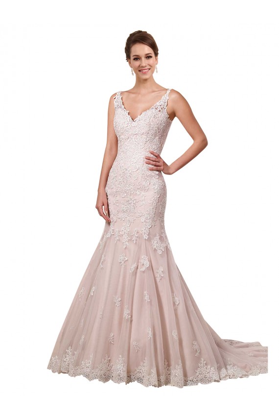 Acquista Avorio & Blush Stile sirena Scollatura a V Tulle Pizzo Abiti da sposa