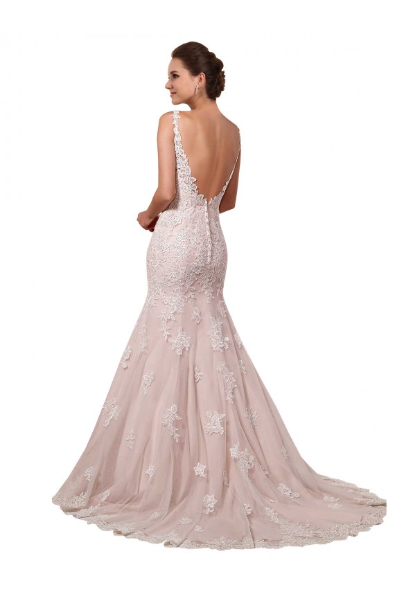 Acquista Avorio & Blush Stile sirena Scollatura a V Tulle Pizzo Abiti da sposa