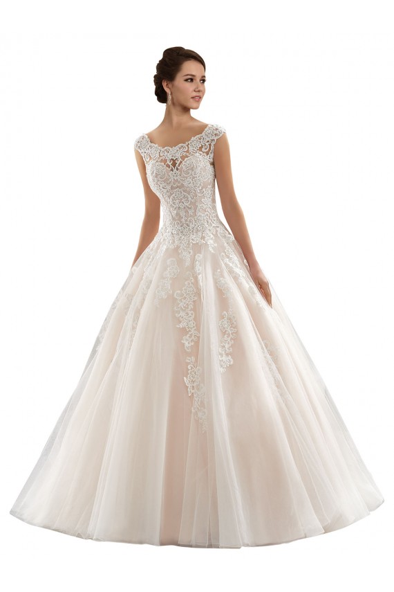 Acquista Avorio & Champagne Abito da ballo Barca Tulle Pizzo Abiti da sposa