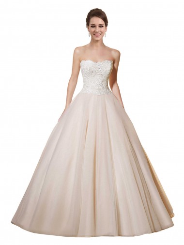 Acquista Avorio & Champagne Abito da ballo Innamorato Tulle Pizzo Abiti da sposa