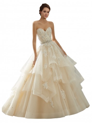 Acquista Avorio & Champagne Abito da ballo Innamorato Tulle Pizzo Abiti da sposa