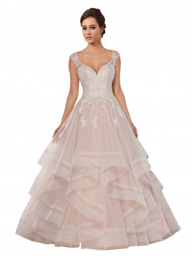 Acquista Avorio & Champagne Abito da ballo Innamorato Tulle Pizzo Abiti da sposa