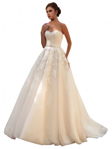 Acquista Avorio & Champagne Abito da ballo Innamorato Tulle Pizzo Abiti da sposa