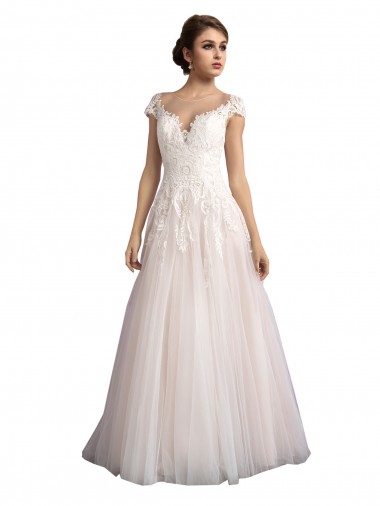 Acquista Avorio & Champagne Linea A Illusione Cattedrale di treno Tulle Pizzo Spiaggia Abiti da sposa