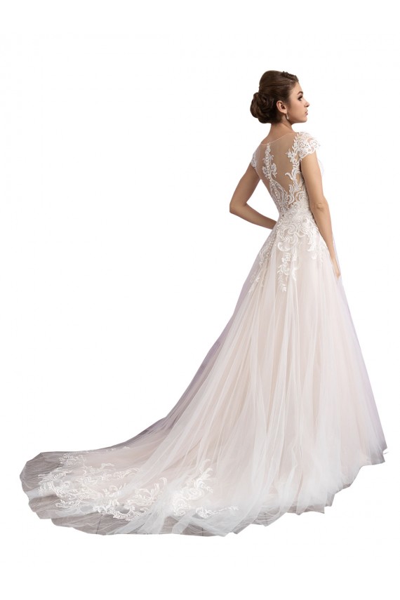 Acquista Avorio & Champagne Linea A Illusione Cattedrale di treno Tulle Pizzo Spiaggia Abiti da sposa