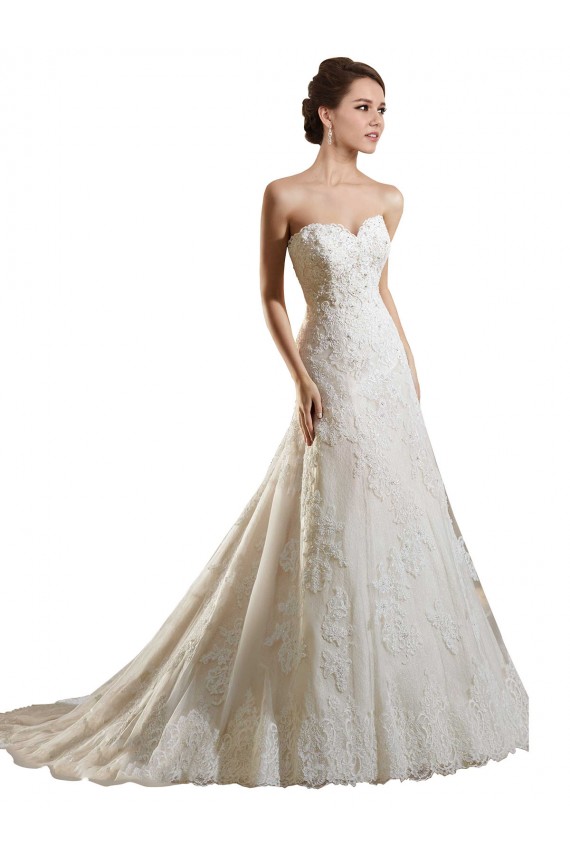 Acquista Avorio & Champagne Linea A Innamorato Tulle Pizzo Abiti da sposa