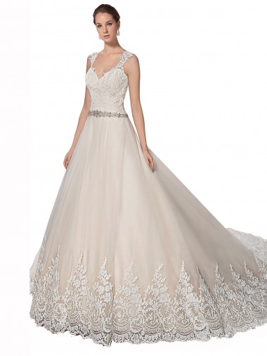 Acquista Avorio & Champagne Linea A Innamorato Tulle Pizzo Abiti da sposa