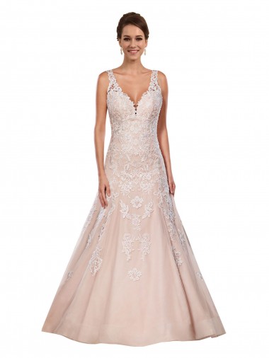 Acquista Avorio & Champagne Linea A Scollatura a V Pizzo Classico Abiti da sposa
