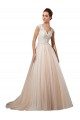 Acquista Avorio & Champagne Linea A Scollatura a V Tulle Pizzo Abiti da sposa