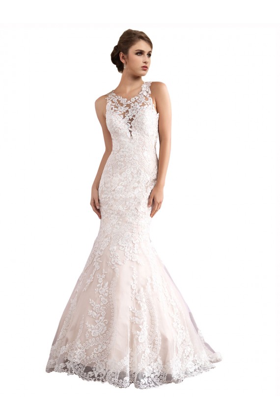 Acquista Avorio & Champagne Stile sirena Illusione Cattedrale di treno Tulle Pizzo Abiti da sposa