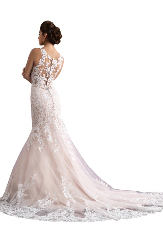 Acquista Avorio & Champagne Stile sirena Illusione Cattedrale di treno Tulle Pizzo Abiti da sposa