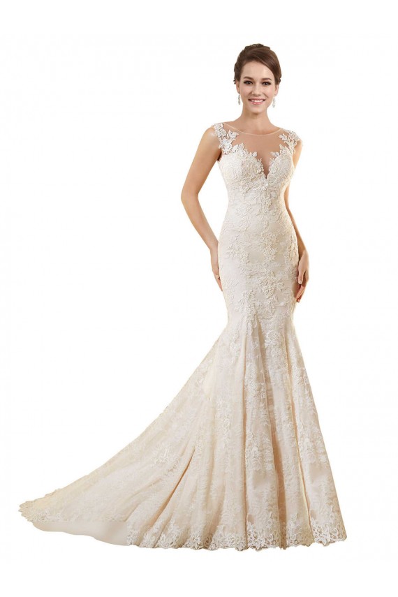 Acquista Avorio & Champagne Stile sirena Illusione Pizzo Abiti da sposa