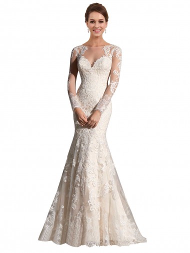 Acquista Avorio & Champagne Stile sirena Illusione Tulle Pizzo Abiti da sposa