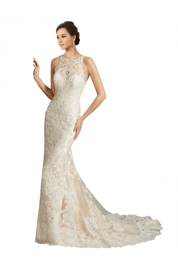 Acquista Avorio & Champagne Stile sirena Illusione Tulle Pizzo Classico Abiti da sposa