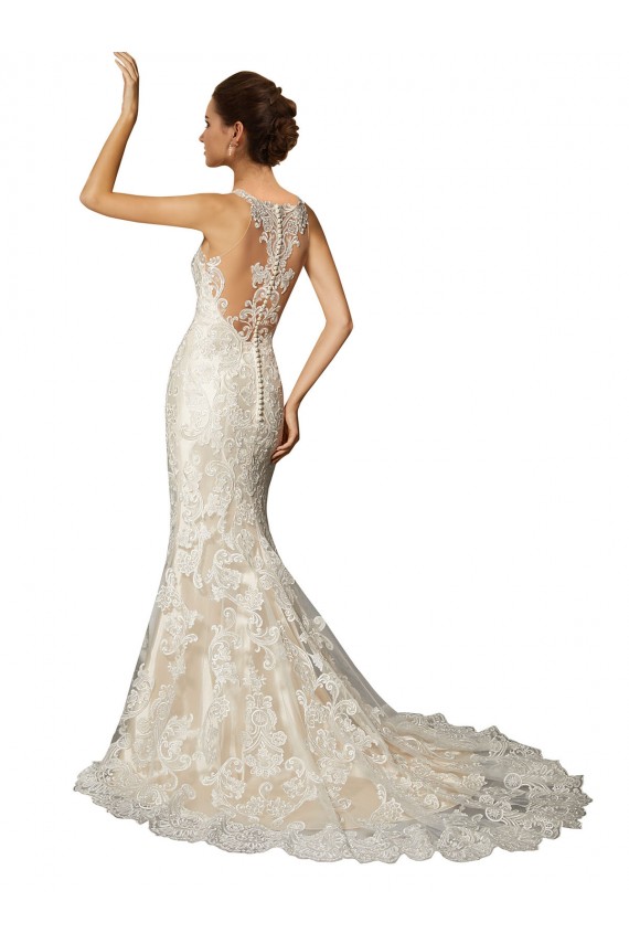 Acquista Avorio & Champagne Stile sirena Illusione Tulle Pizzo Classico Abiti da sposa