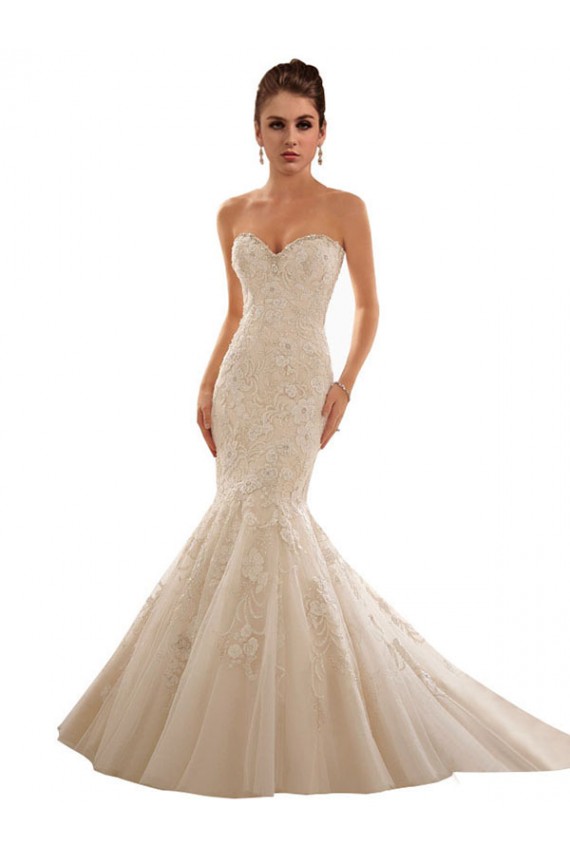 Acquista Avorio & Champagne Stile sirena Innamorato Tulle Pizzo Abiti da sposa