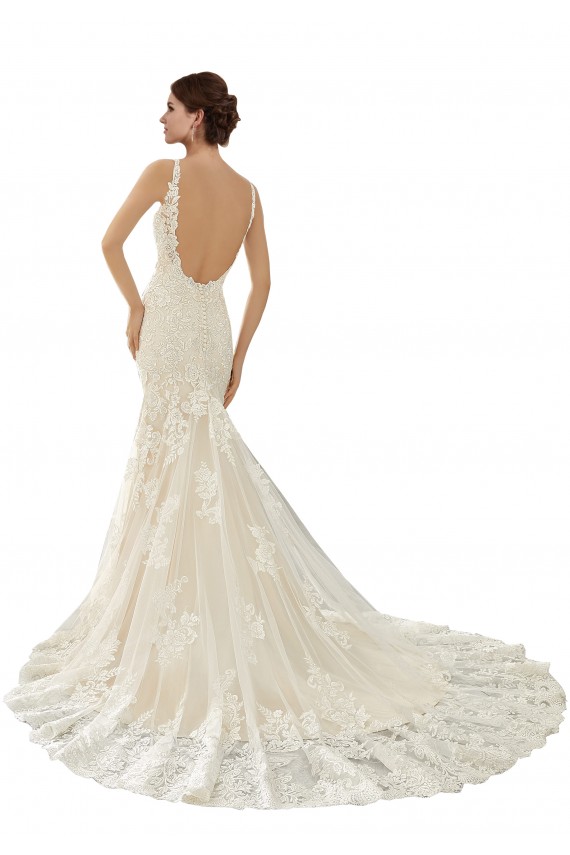 Acquista Avorio & Champagne Stile sirena Scollatura a V Pizzo Abiti da sposa