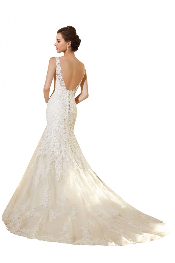 Acquista Avorio & Champagne Stile sirena Scollatura a V Tulle Pizzo Abiti da sposa