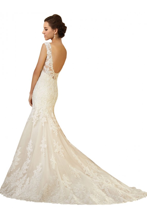 Acquista Avorio & Champagne Stile sirena Scollatura a V Tulle Pizzo Abiti da sposa