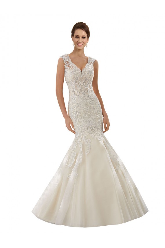 Acquista Avorio & Champagne Stile sirena Scollatura a V Tulle Pizzo Abiti da sposa