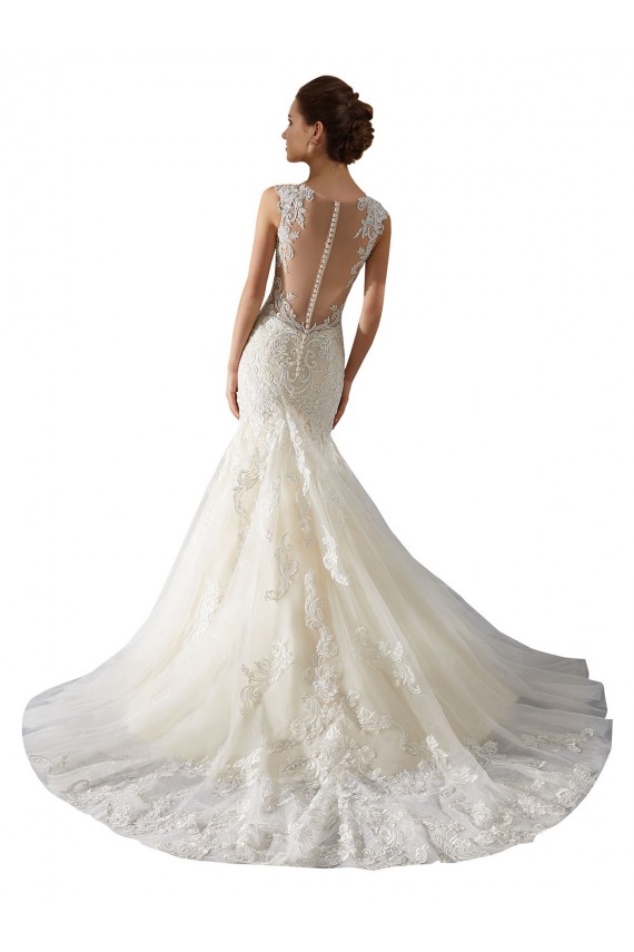Acquista Avorio & Champagne Stile sirena Scollatura a V Tulle Pizzo Abiti da sposa