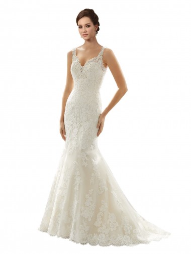 Acquista Avorio & Champagne Stile sirena Scollatura a V Tulle Pizzo Abiti da sposa