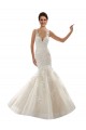 Acquista Avorio & Champagne Stile sirena Scollatura a V Tulle Pizzo Classico Abiti da sposa