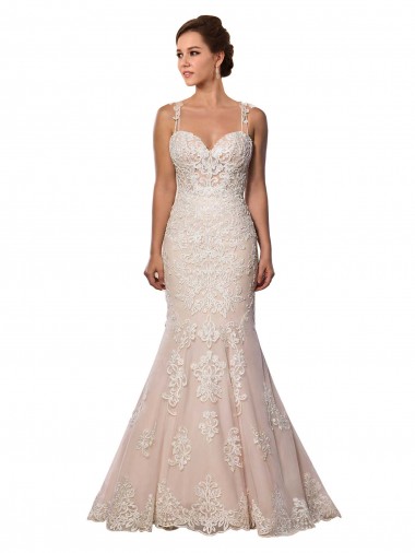 Acquista Avorio & Champagne Stile sirena Sottili Pizzo Boho Abiti da sposa