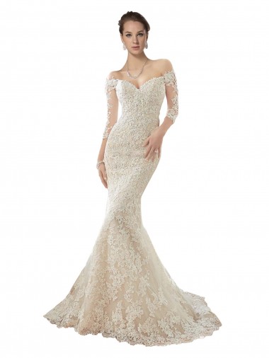 Acquista Avorio & Champagne Stile sirena Tulle Pizzo Abiti da sposa
