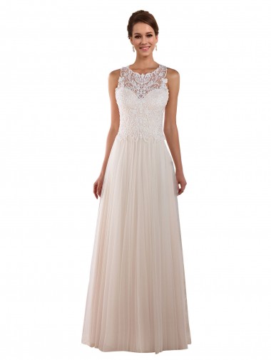Acquista Avorio Linea A Alto Collo Tulle Pizzo Boho Abiti da sposa
