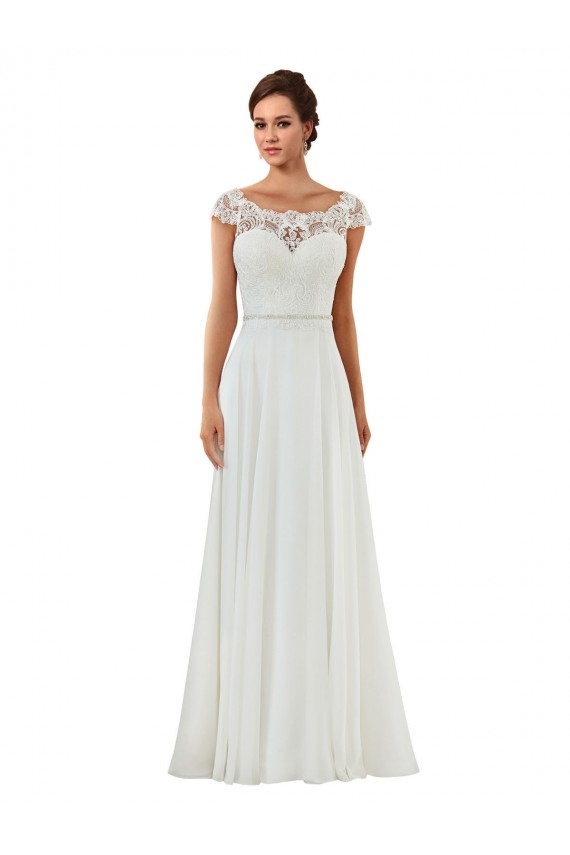 Acquista Avorio Linea A Barca Chiffona Classico Abiti da sposa