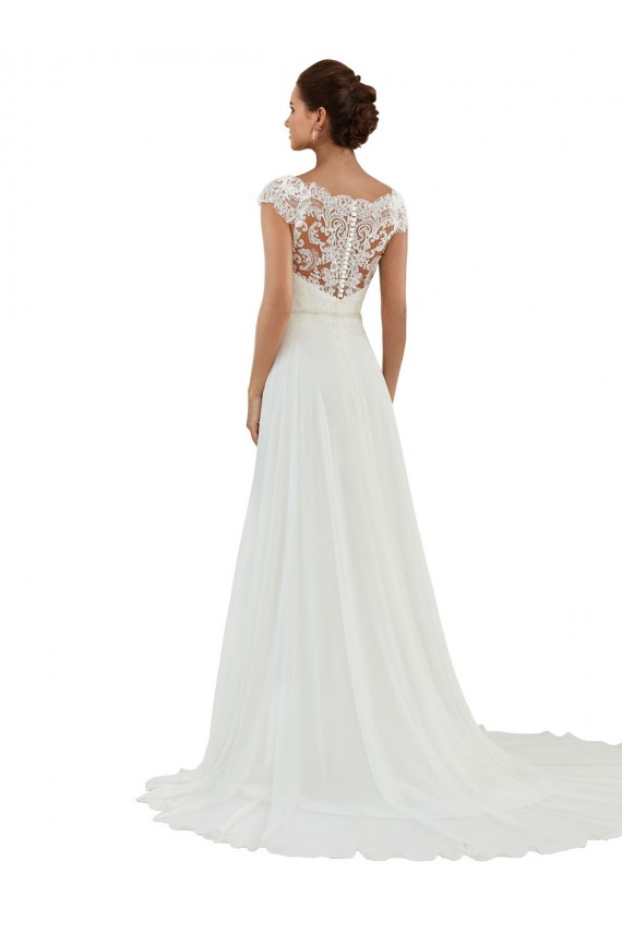 Acquista Avorio Linea A Barca Chiffona Classico Abiti da sposa