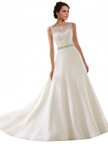 Acquista Avorio Linea A Illusione Pizzo Abiti da sposa