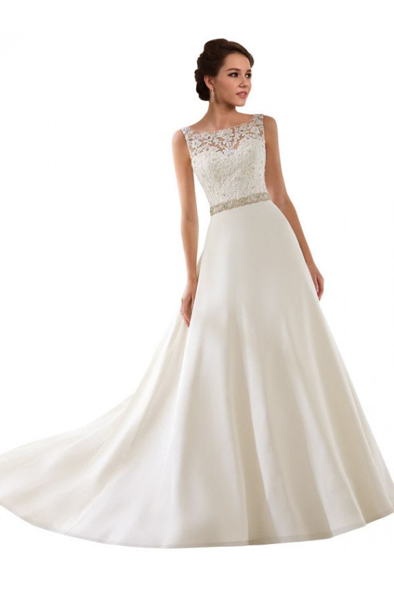 Acquista Avorio Linea A Illusione Pizzo Abiti da sposa
