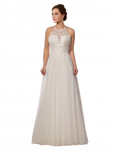 Acquista Avorio Linea A Illusione Sweep treno Tulle Abiti da sposa