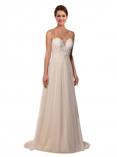 Acquista Avorio Linea A Illusione Tulle Pizzo Abiti da sposa