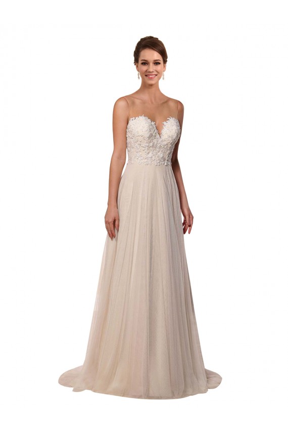 Acquista Avorio Linea A Illusione Tulle Pizzo Abiti da sposa