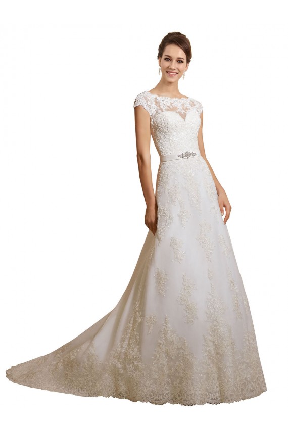 Acquista Avorio Linea A Illusione Tulle Pizzo Classico Abiti da sposa