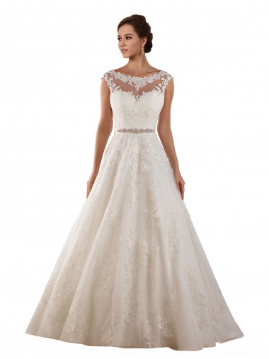 Acquista Avorio Linea A Illusione Tulle Pizzo Classico Abiti da sposa