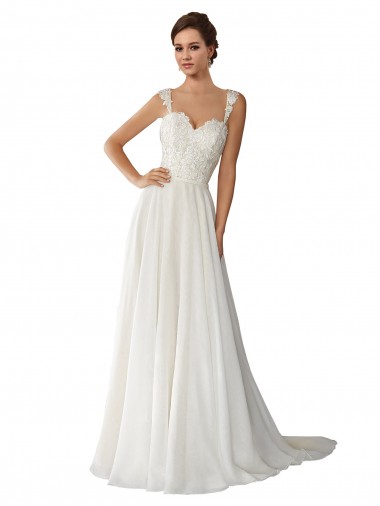 Acquista Avorio Linea A Innamorato Chiffona Pizzo Abiti da sposa