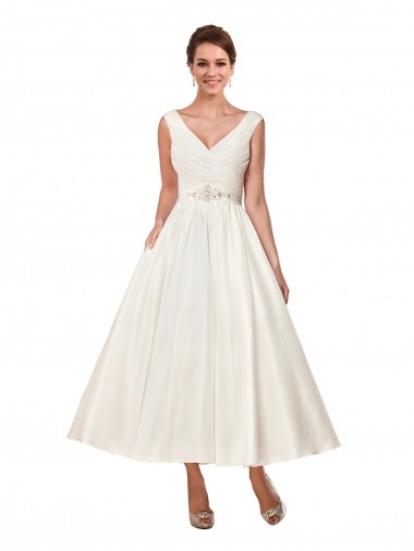 Acquista Avorio Linea A Scollatura a V Raso Abiti da sposa