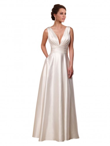 Acquista Avorio Linea A Scollatura a V Raso Abiti da sposa