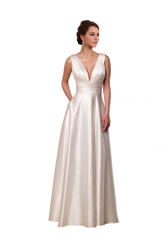 Acquista Avorio Linea A Scollatura a V Raso Abiti da sposa